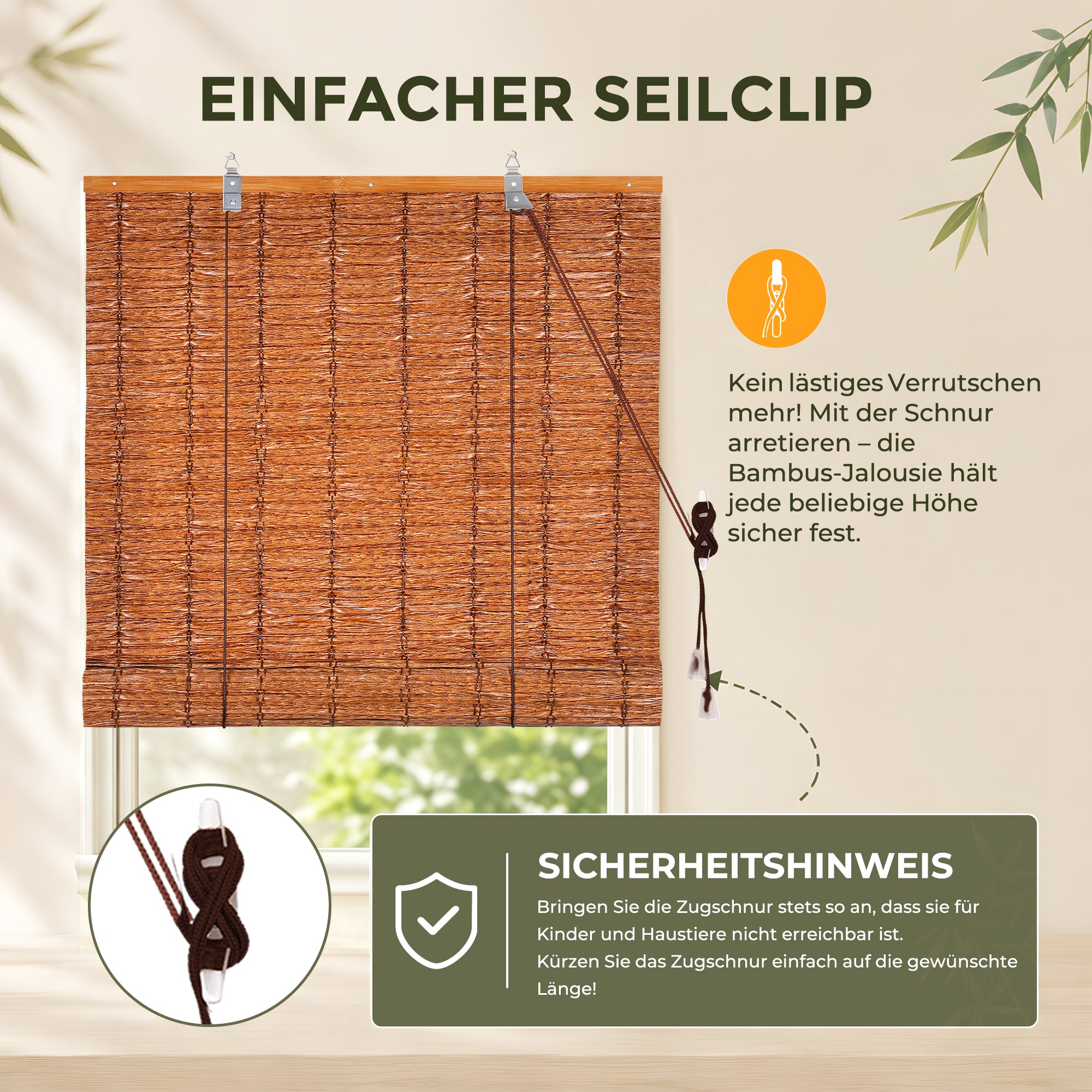 HOMEDEMO PE Rollo Outdoor wetterfest, Sichtschutz Sonnenschutz, Bambus Look Rollo für Innen- und außenbereich Bambusrollo Jalousie