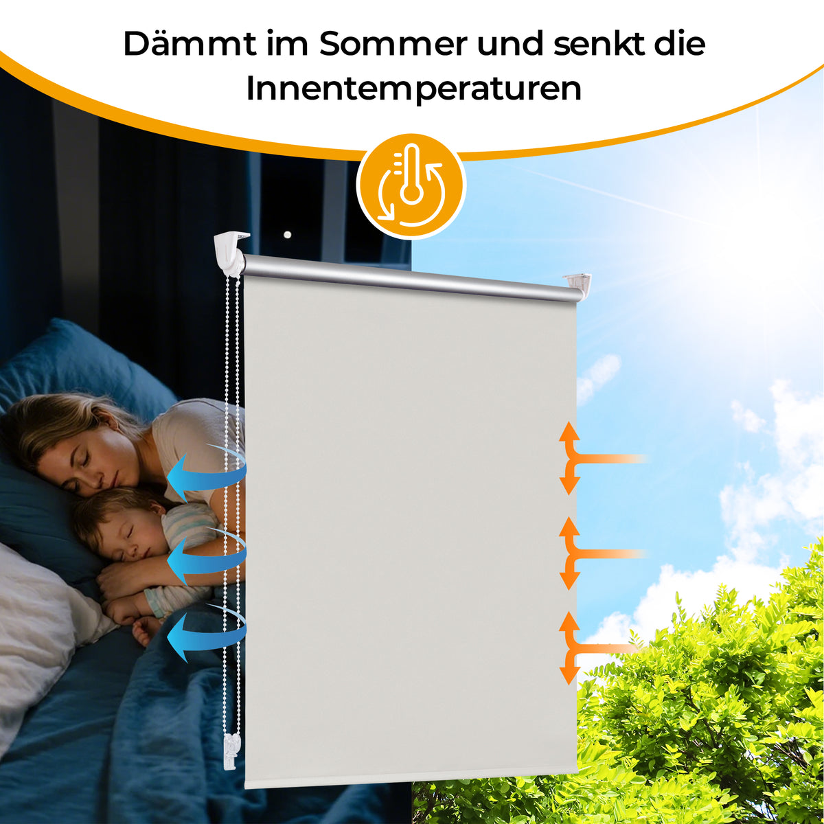 HOMEDEMO Verdunklungsrollo ohne Bohren-Weiß-Creme-Schwarz