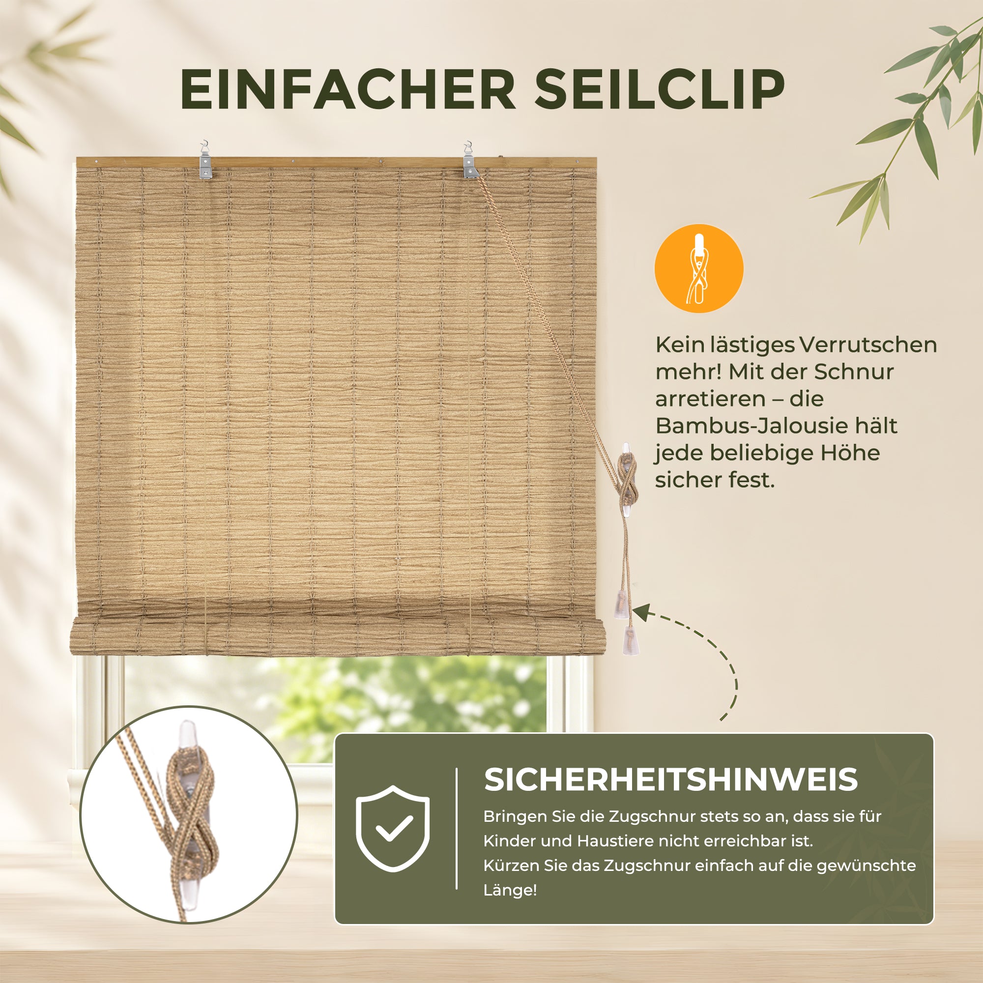 HOMEDEMO PE Rollo Outdoor wetterfest, Sichtschutz Sonnenschutz, Bambus Look Rollo für Innen- und außenbereich Bambusrollo Jalousie