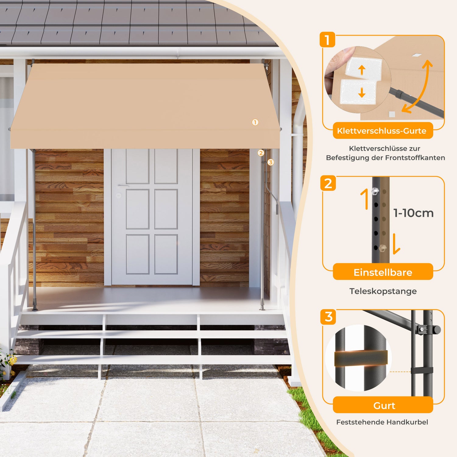 HOMEDEMO Klemmmarkise mit einstellbarer Handkurbel