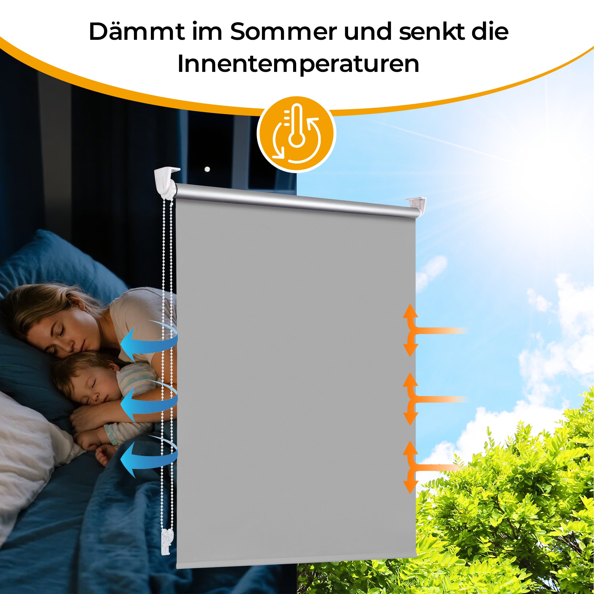 Verdunklungsrollo ohne Bohren-Hellgrau-Dunkelgrau-Dunkelblau