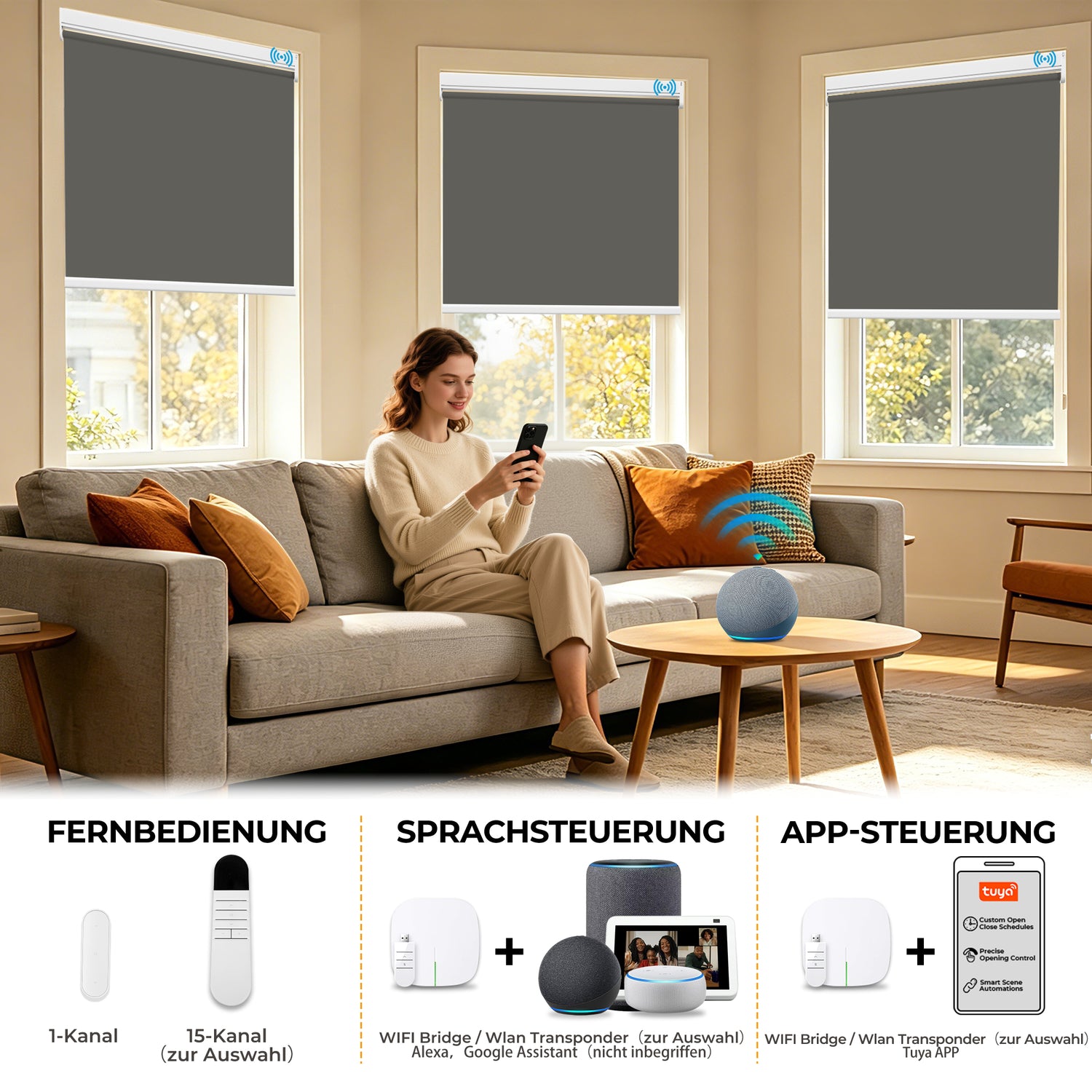 Elektrisches Rollo M100 Motorrollo silberbeschichtet vollverdunkelnd wärmedämmend Fensterrollo mit Funkmotor für Schlafzimmer Wohnzimmer Büro