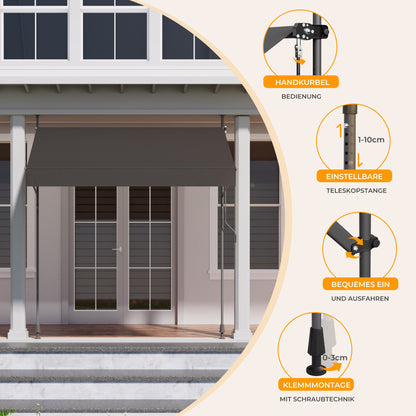 HOMEDEMO Klemmmarkise mit einstellbarer Handkurbel