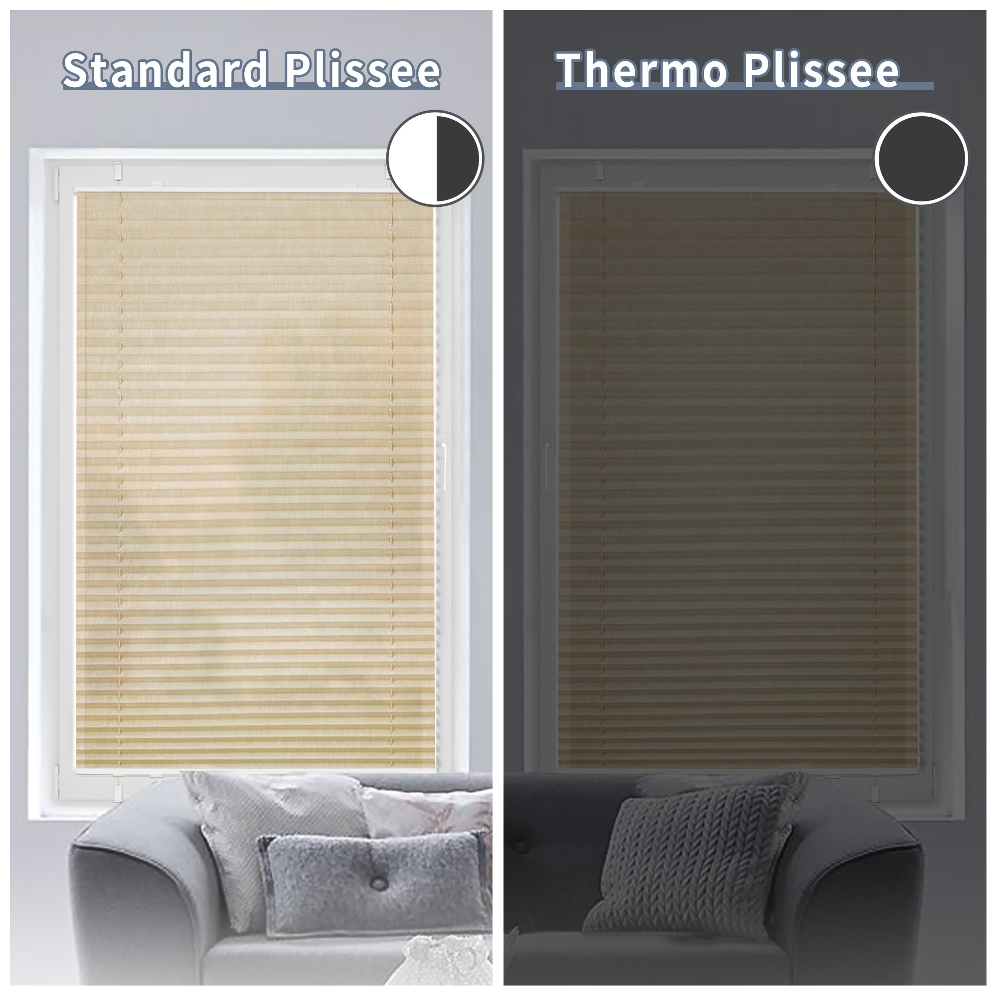 HOMEDEMO Plissee ohne Bohren verdunkelung, Thermo Plisseerollo Klemmfix, Hellbeige
