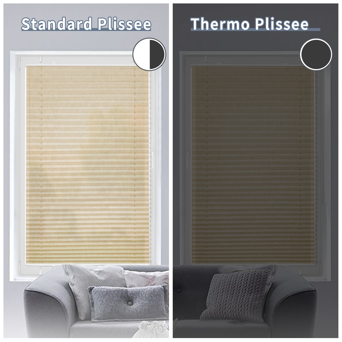 HOMEDEMO Plissee ohne Bohren verdunkelung, Thermo Plisseerollo Klemmfix, Hellbeige