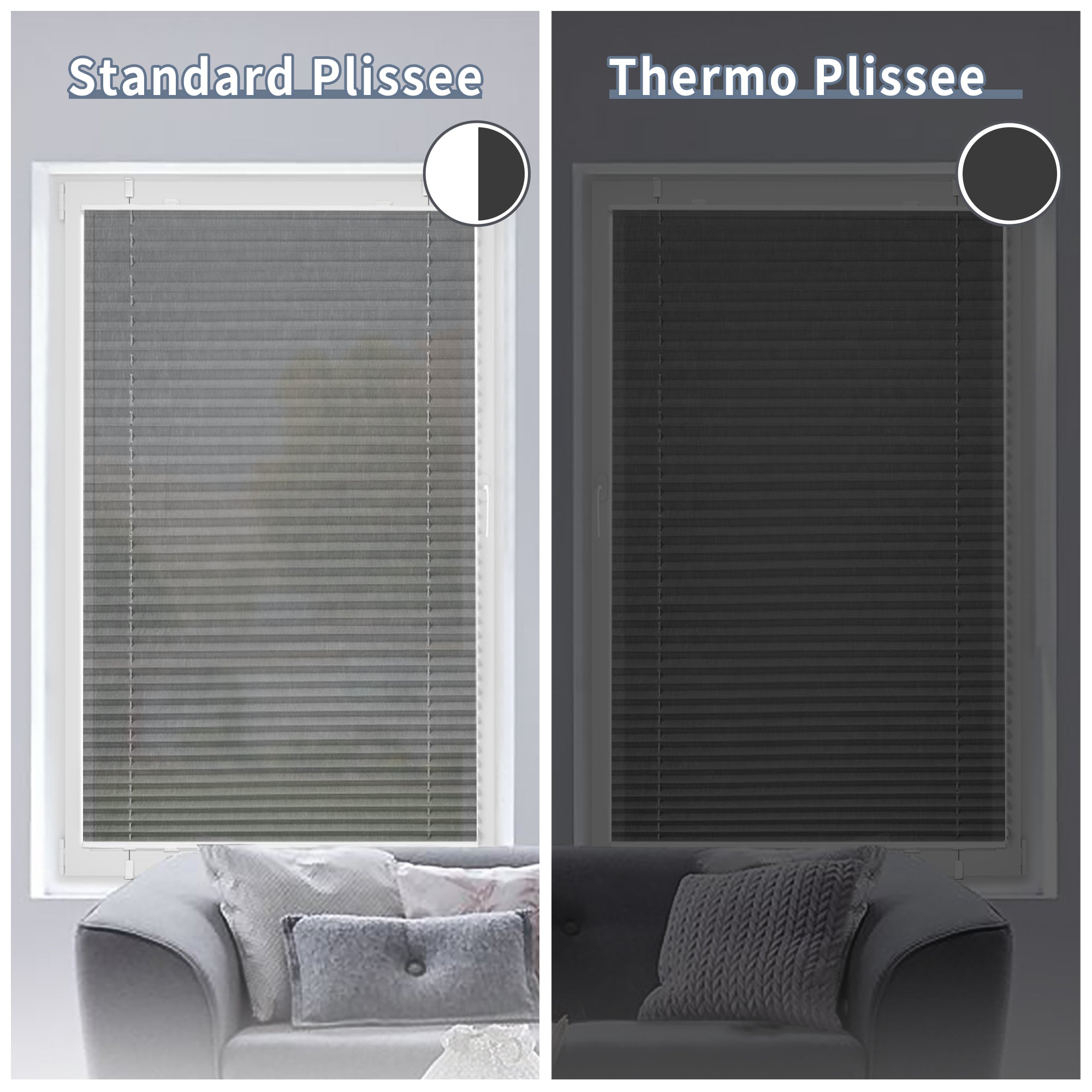 HOMEDEMO Plissee ohne Bohren verdunkelung, Thermo Plisseerollo Klemmfix, Grau
