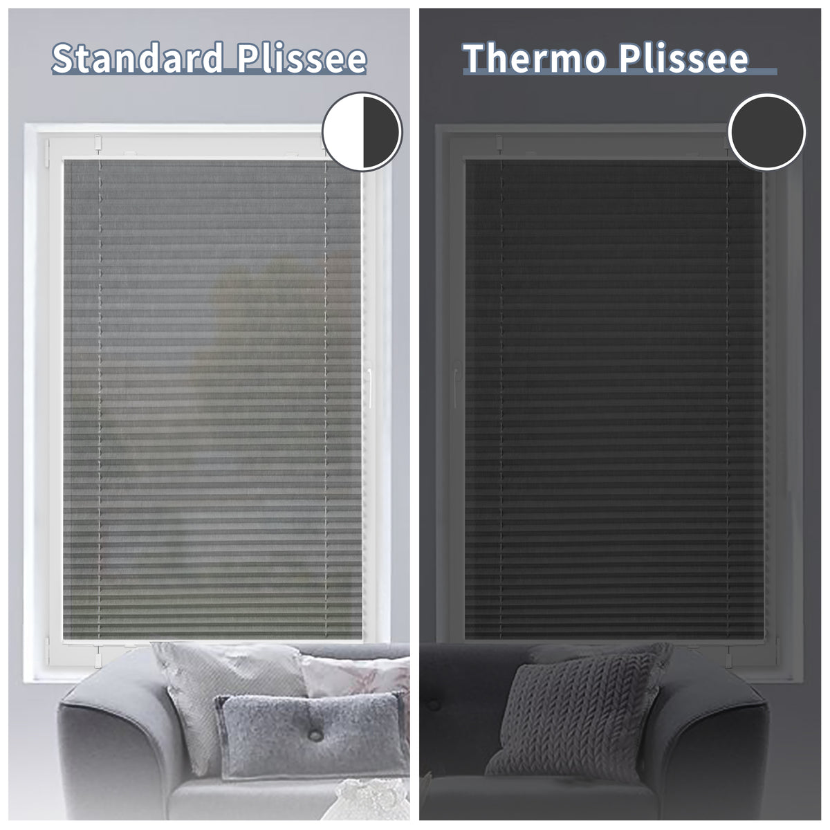 HOMEDEMO Plissee ohne Bohren verdunkelung, Thermo Plisseerollo Klemmfix, Grau