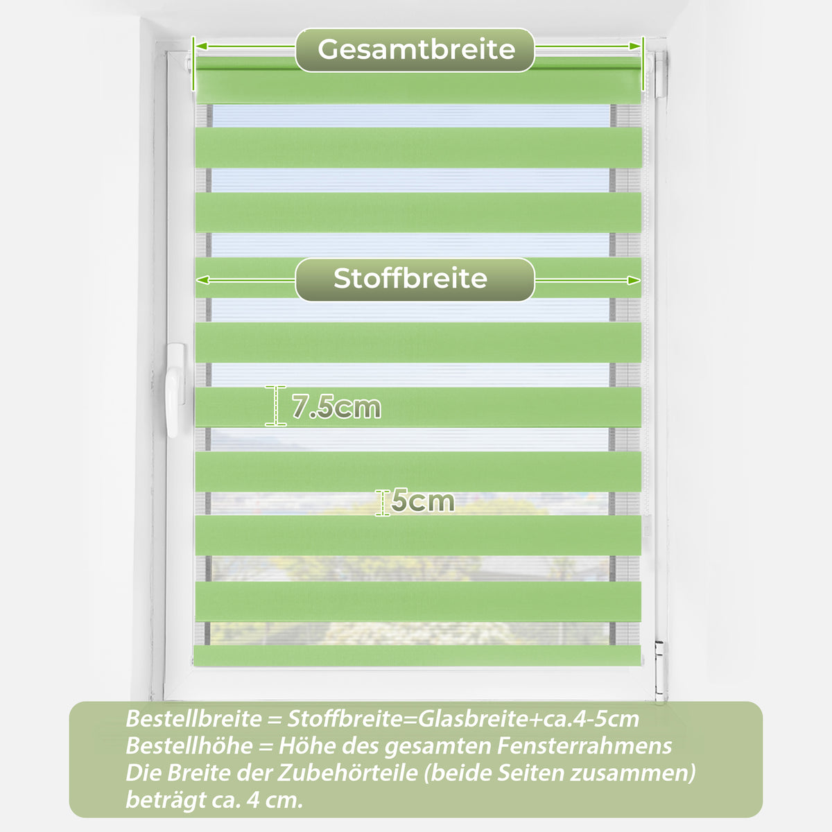 HOMEDEMO Doppelrollo Klemmfix ohne Bohren & mit Bohren, Rollos für Fenster und Tür,Leinen-grau,Weiss-grau-grün,Grün,Leinen