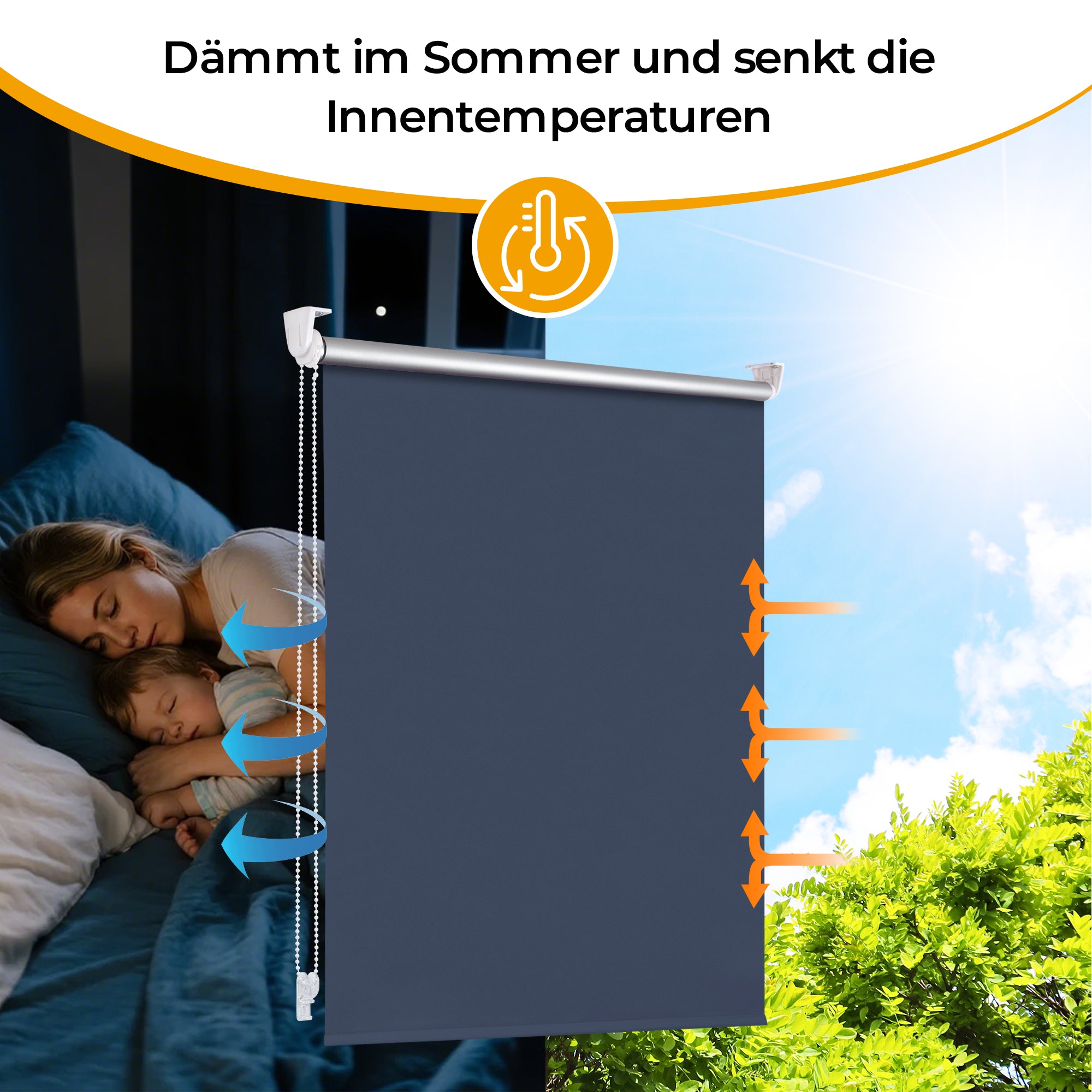 Verdunklungsrollo ohne Bohren-Hellgrau-Dunkelgrau-Dunkelblau