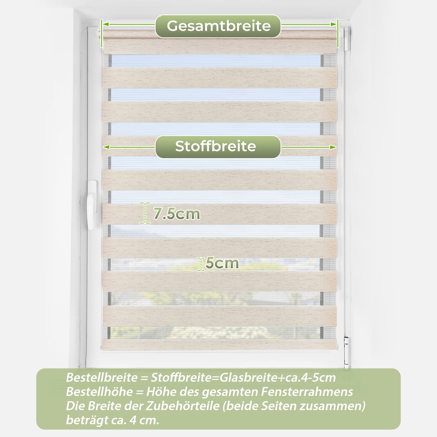 Doppelrollo Klemmfix ohne Bohren,Leinen-grau,Weiss-grau-grün,Grün,Leinen