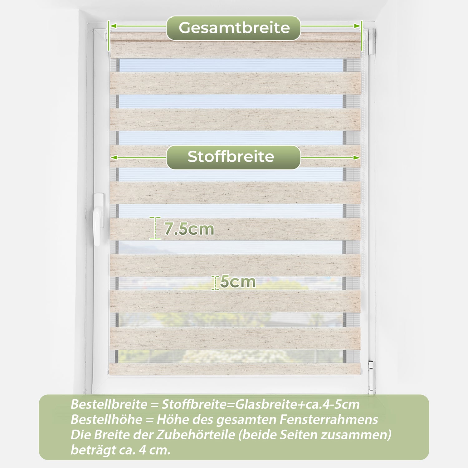 HOMEDEMO Duo Klemmfix Doppelrollo ohne Bohren, Sichtschutz Fensterrollo Leinen Grün