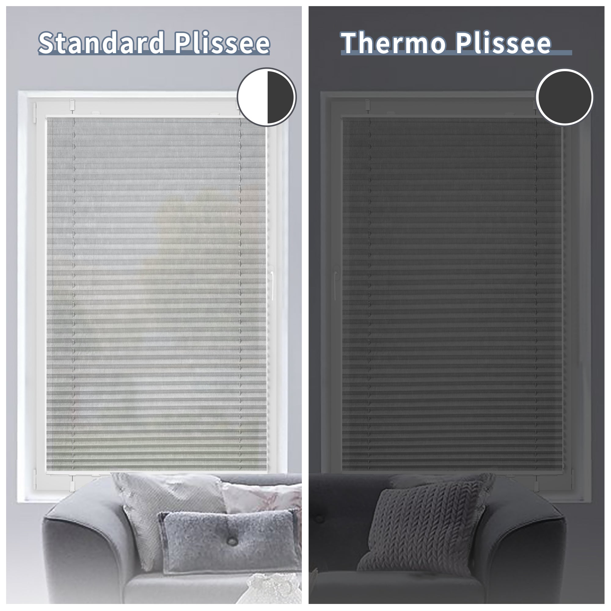 HOMEDEMO Plissee ohne Bohren verdunkelung, Thermo Plisseerollo Klemmfix, Hellgrau