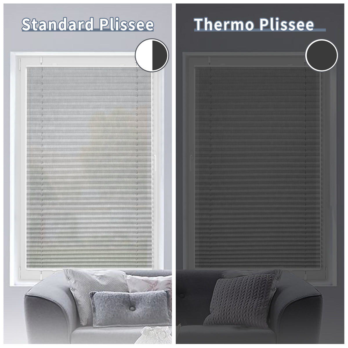 HOMEDEMO Plissee ohne Bohren verdunkelung, Thermo Plisseerollo Klemmfix, Hellgrau