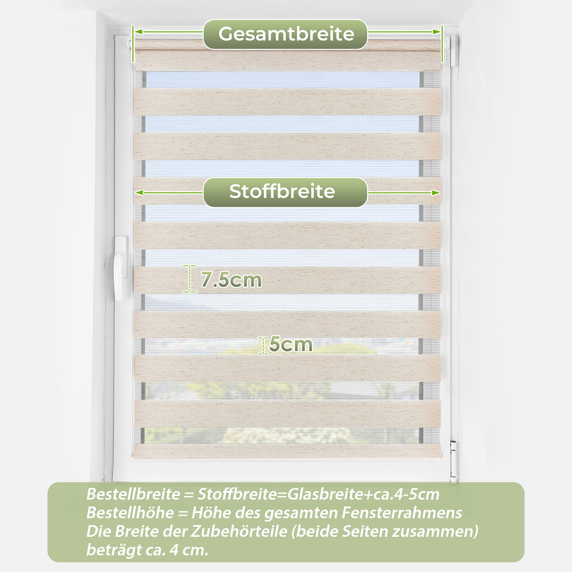 HOMEDEMO Doppelrollo Klemmfix ohne Bohren & mit Bohren, Rollos für Fenster und Tür,Leinen-grau,Weiss-grau-grün,Grün,Leinen