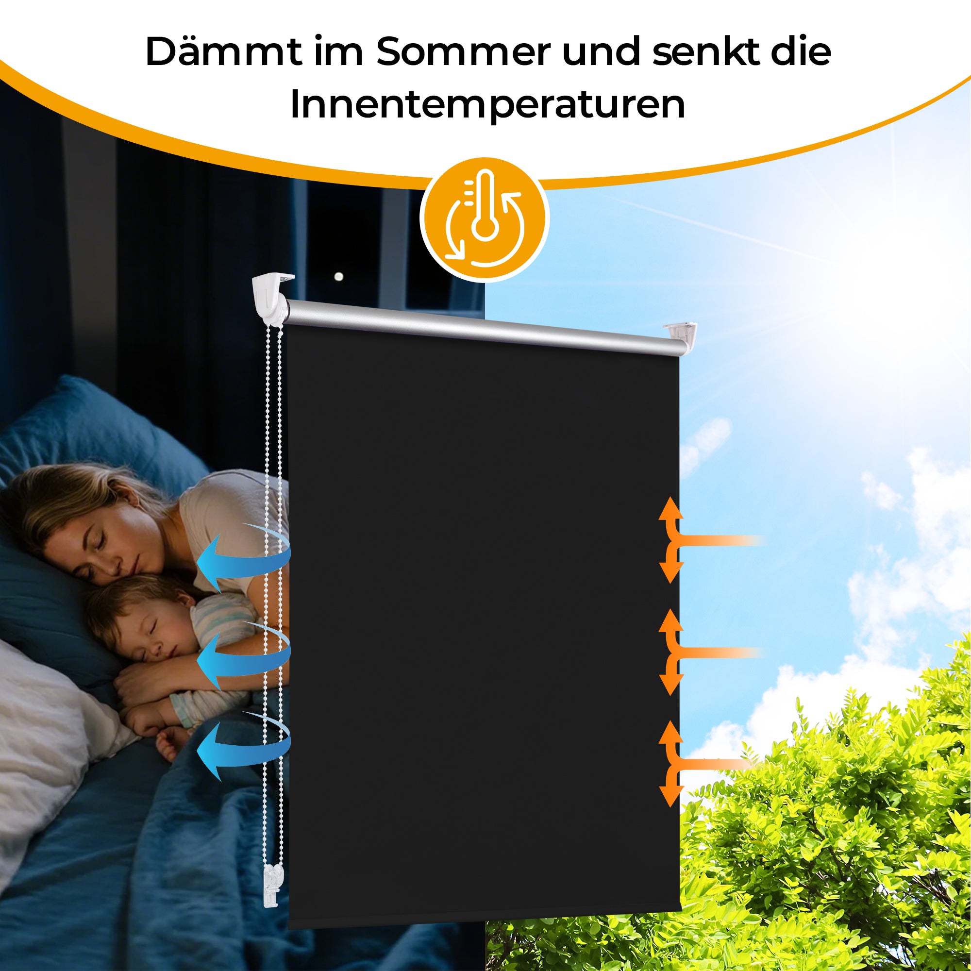 HOMEDEMO Verdunklungsrollo ohne Bohren-Weiß-Creme-Schwarz
