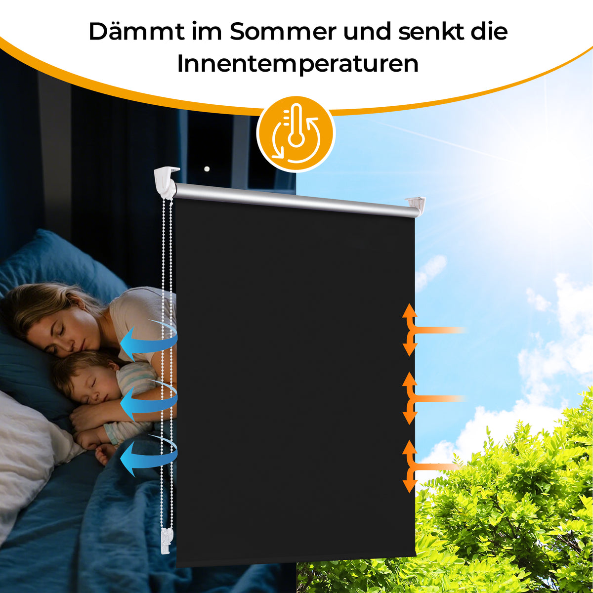 HOMEDEMO Verdunklungsrollo ohne Bohren-Weiß-Creme-Schwarz