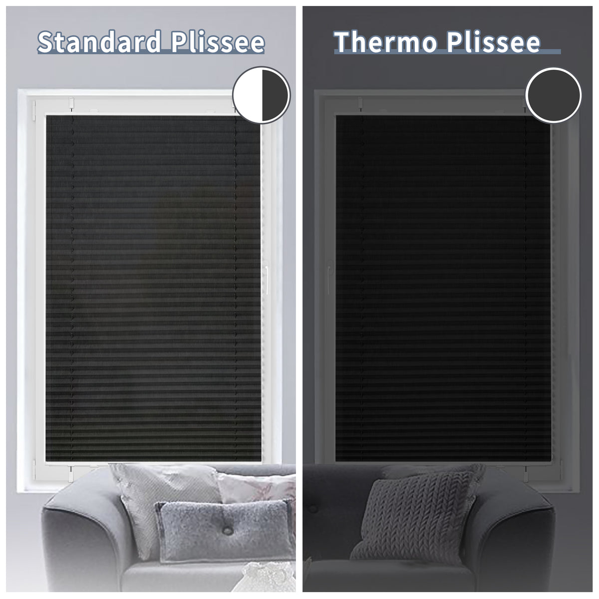 HOMEDEMO Plissee ohne Bohren verdunkelung, Thermo Plisseerollo Klemmfix,Schwarz