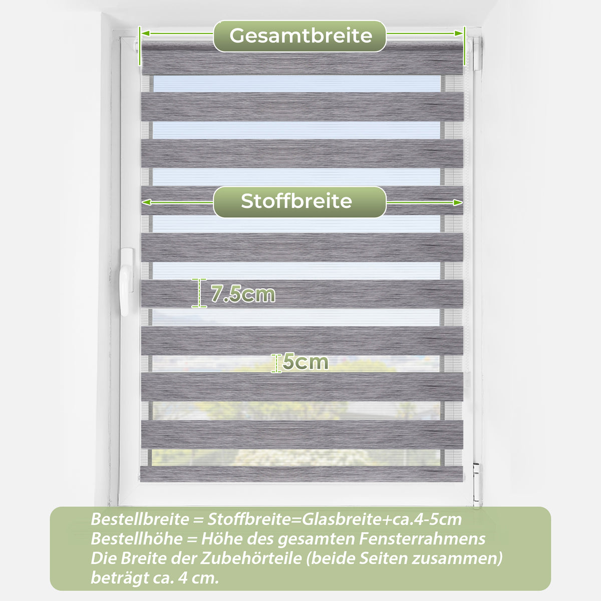 HOMEDEMO Doppelrollo Klemmfix ohne Bohren & mit Bohren, Rollos für Fenster und Tür,Leinen-grau,Weiss-grau-grün,Grün,Leinen