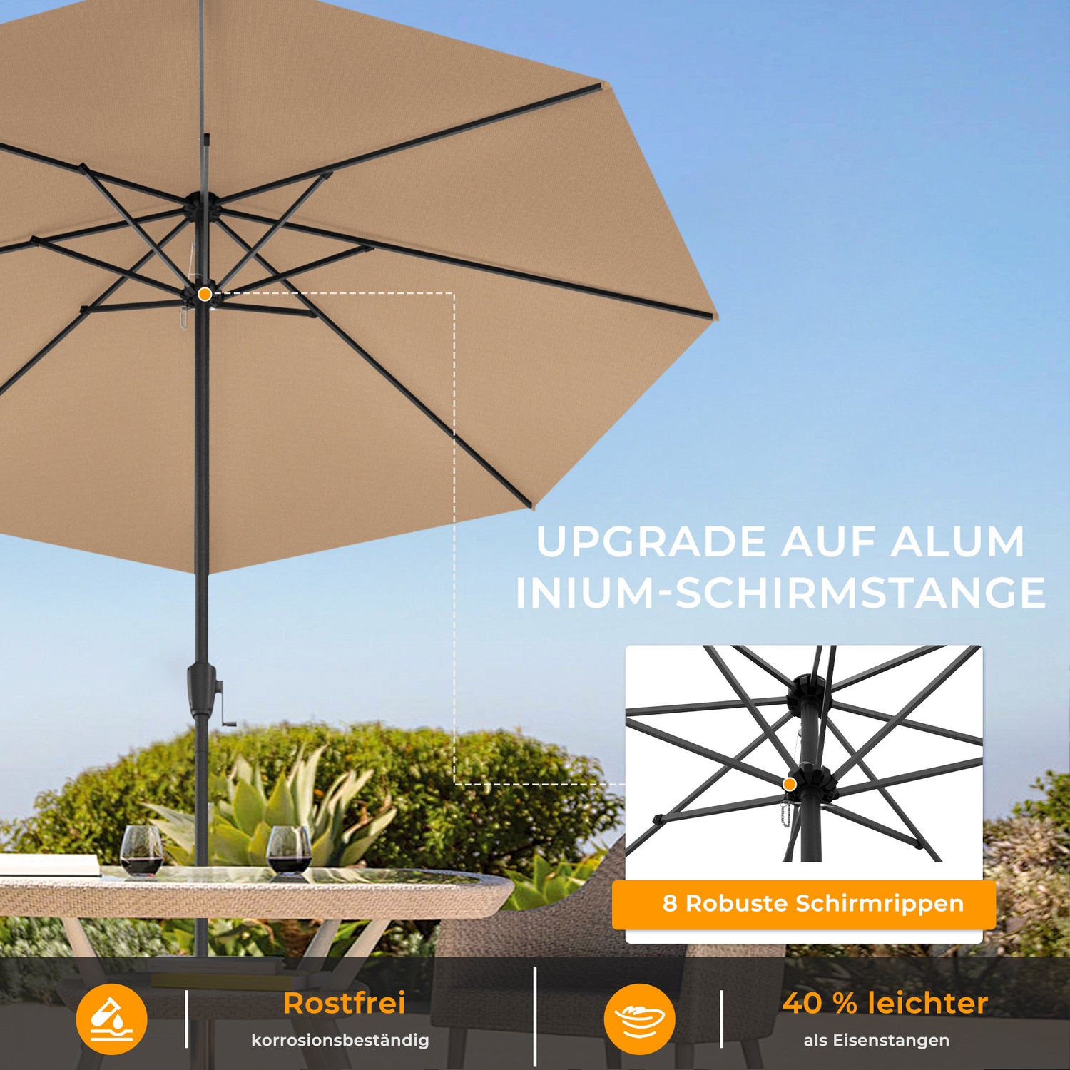 HOMEDEMOAluminium Gartenschirm mit Kurbel