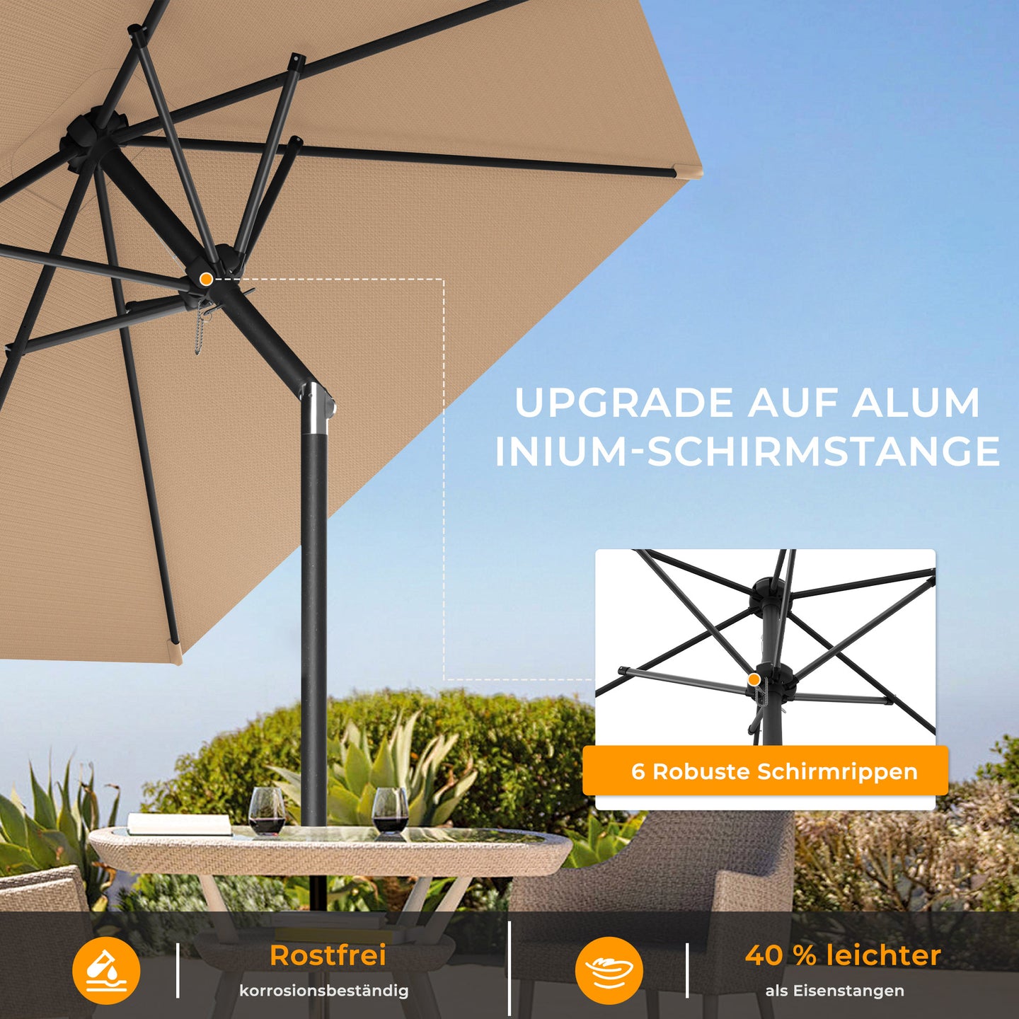 HOMEDEMO Rechteckiger Aluminium Gartenschirm