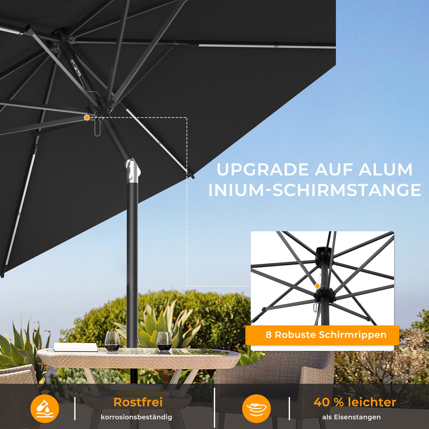HOMEDEMO  Groß Garten Sonnenschirme mit Kurbel und LED-Licht