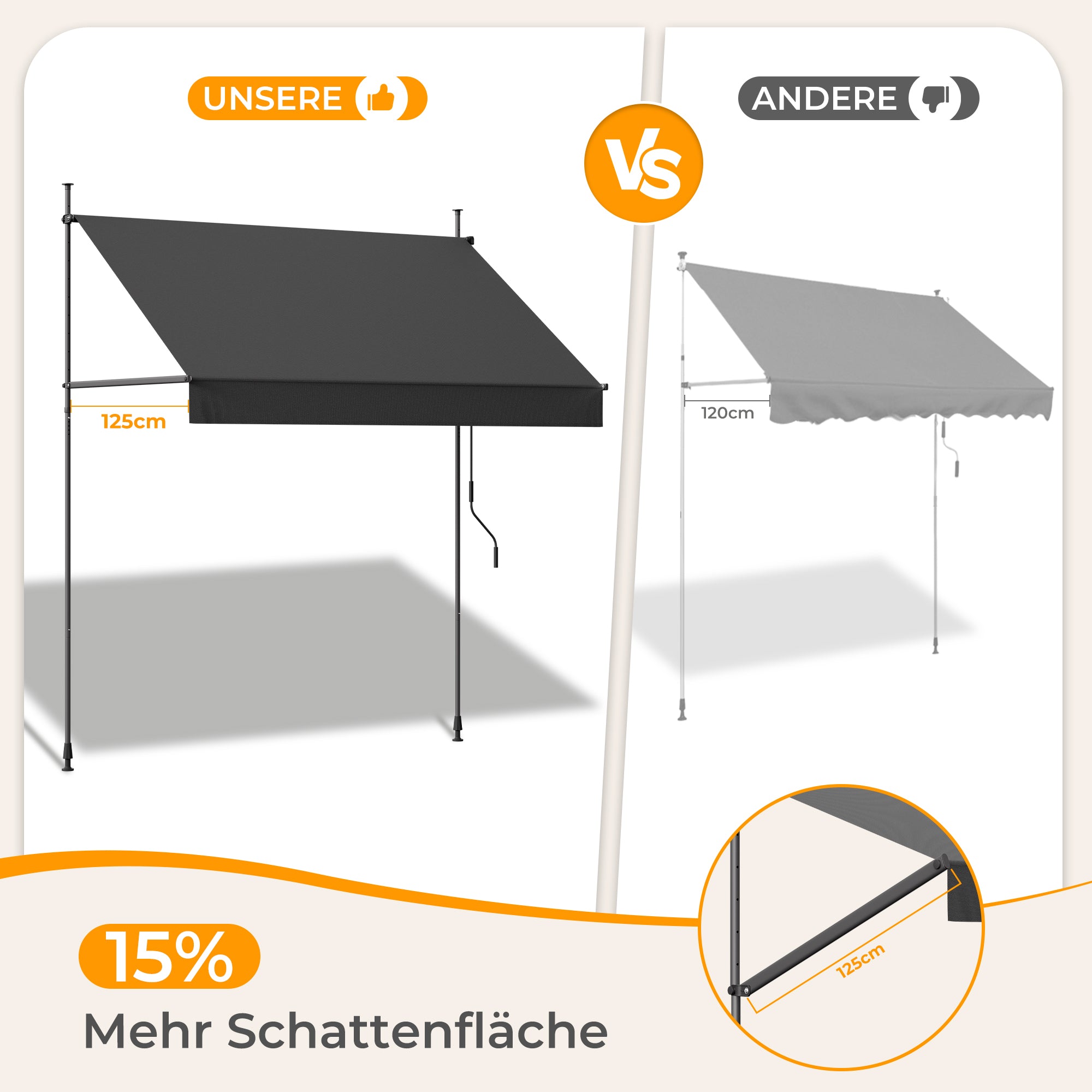 HOMEDEMO Klemmmarkise mit einstellbarer Handkurbel