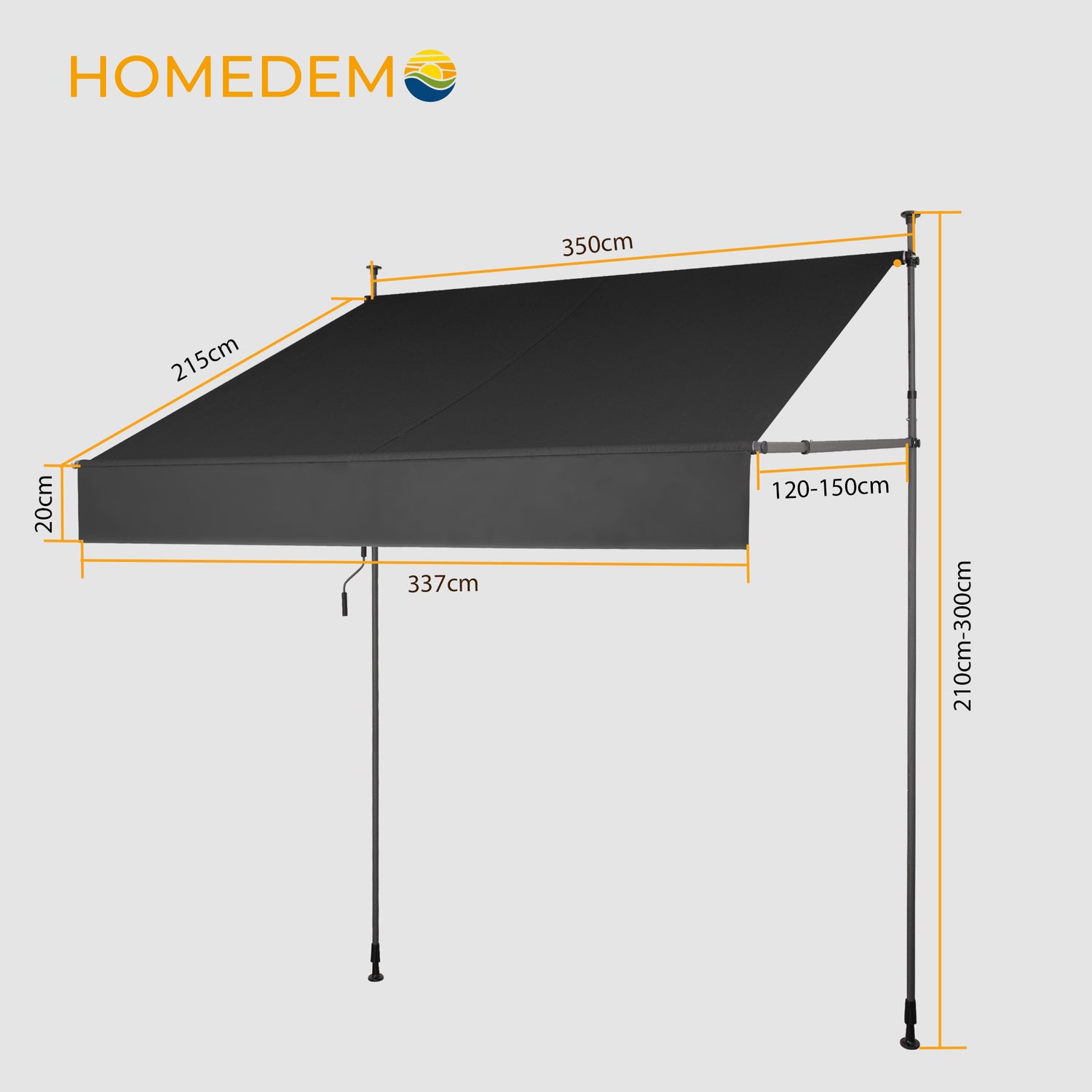 Einziehbare Klemmmarkise für Balkon mit Handkurbel manuell
