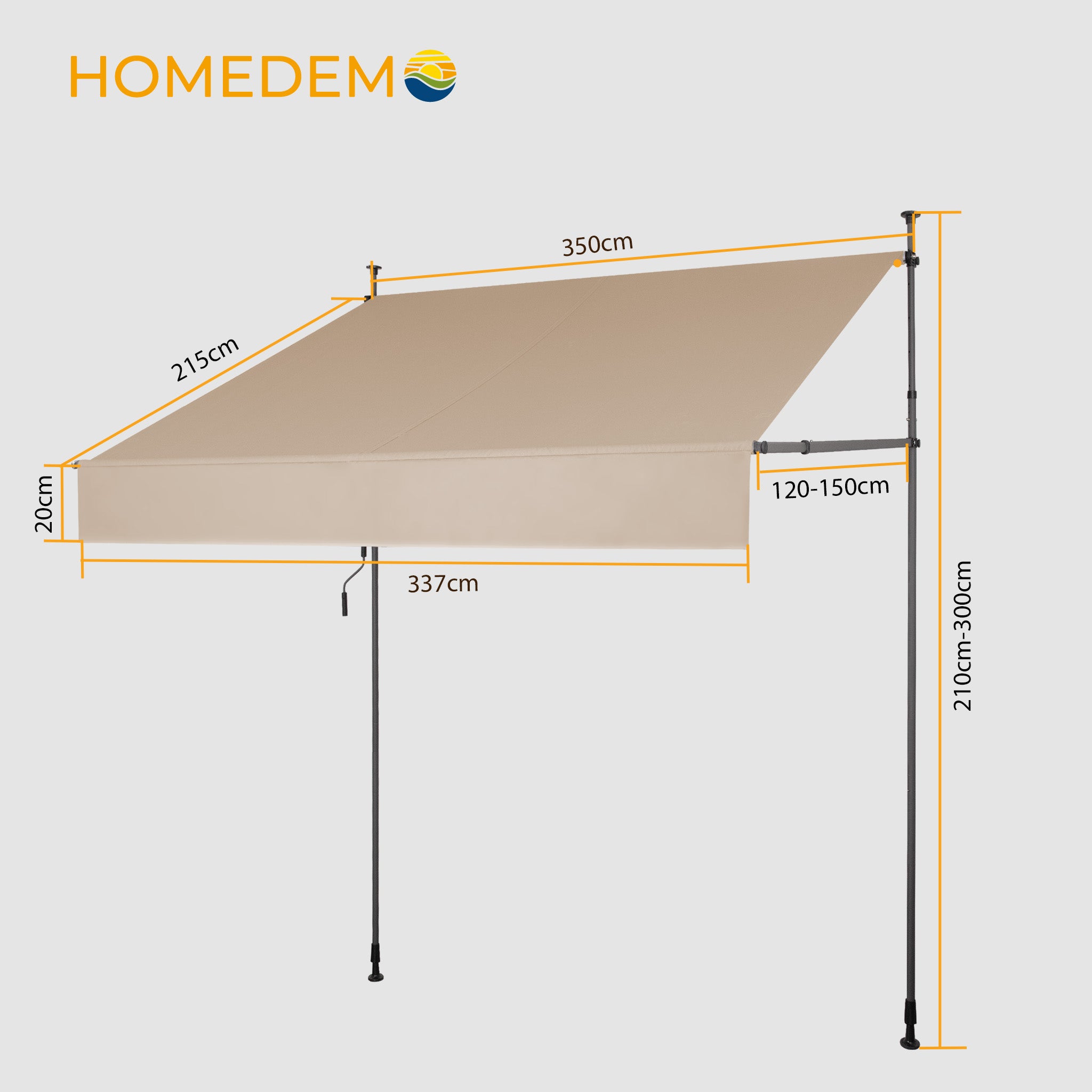Einziehbare Klemmmarkise für Balkon mit Handkurbel manuell