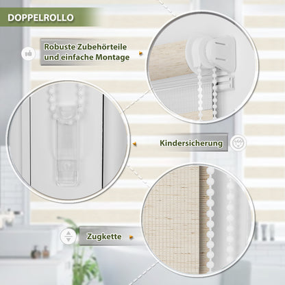 HOMEDEMO Duo Klemmfix Doppelrollo ohne Bohren, Sichtschutz Fensterrollo Leinen Grün