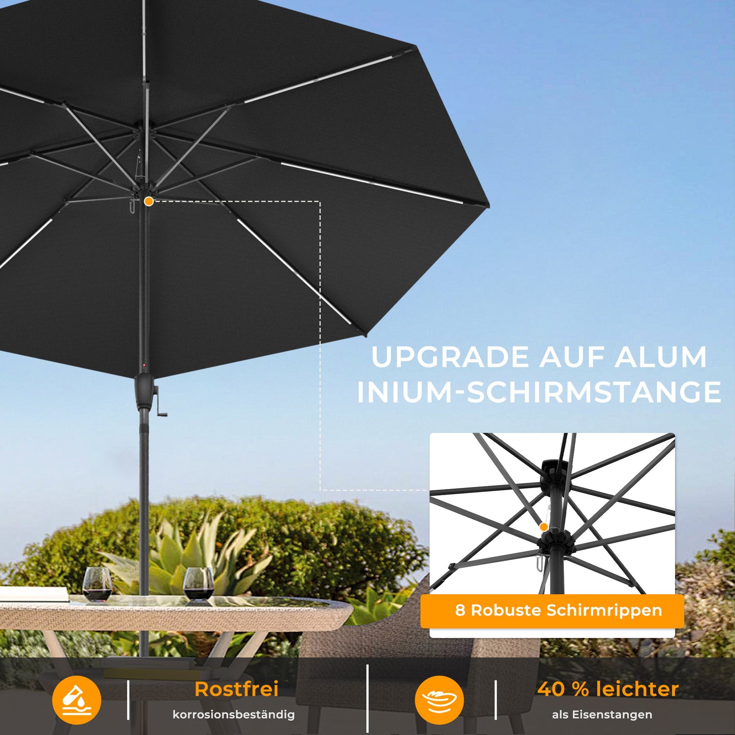 HOMEDEMO LED Gartenschirm mit Kurbel