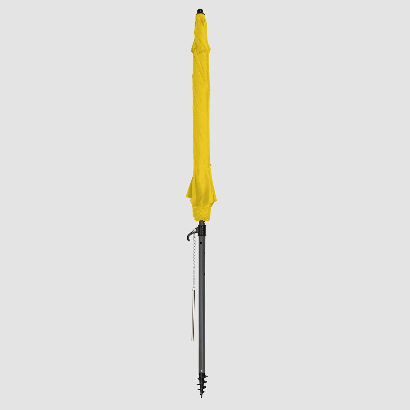 High-quality, durable Yellow beach umbrellas Frontal view when closed up into a strip