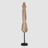 Front view, closed and long, high quality, durable khaki patio umbrella with a windproof hood. 