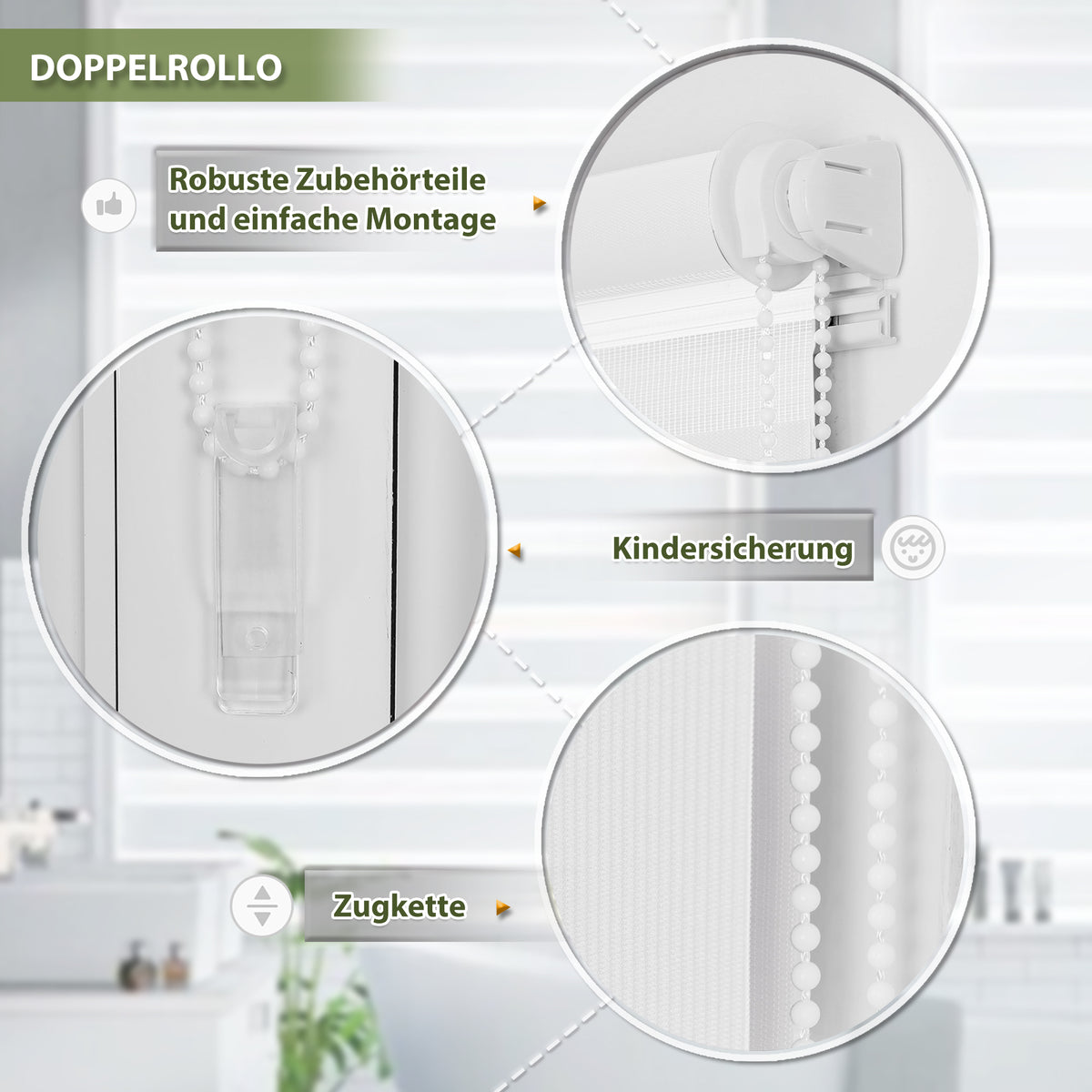 HOMEDEMO Doppelrollo Klemmfix ohne Bohren & mit Bohren, Rollos für Fenster und Tür,Weiß,Grau,Weiß-Schwarz