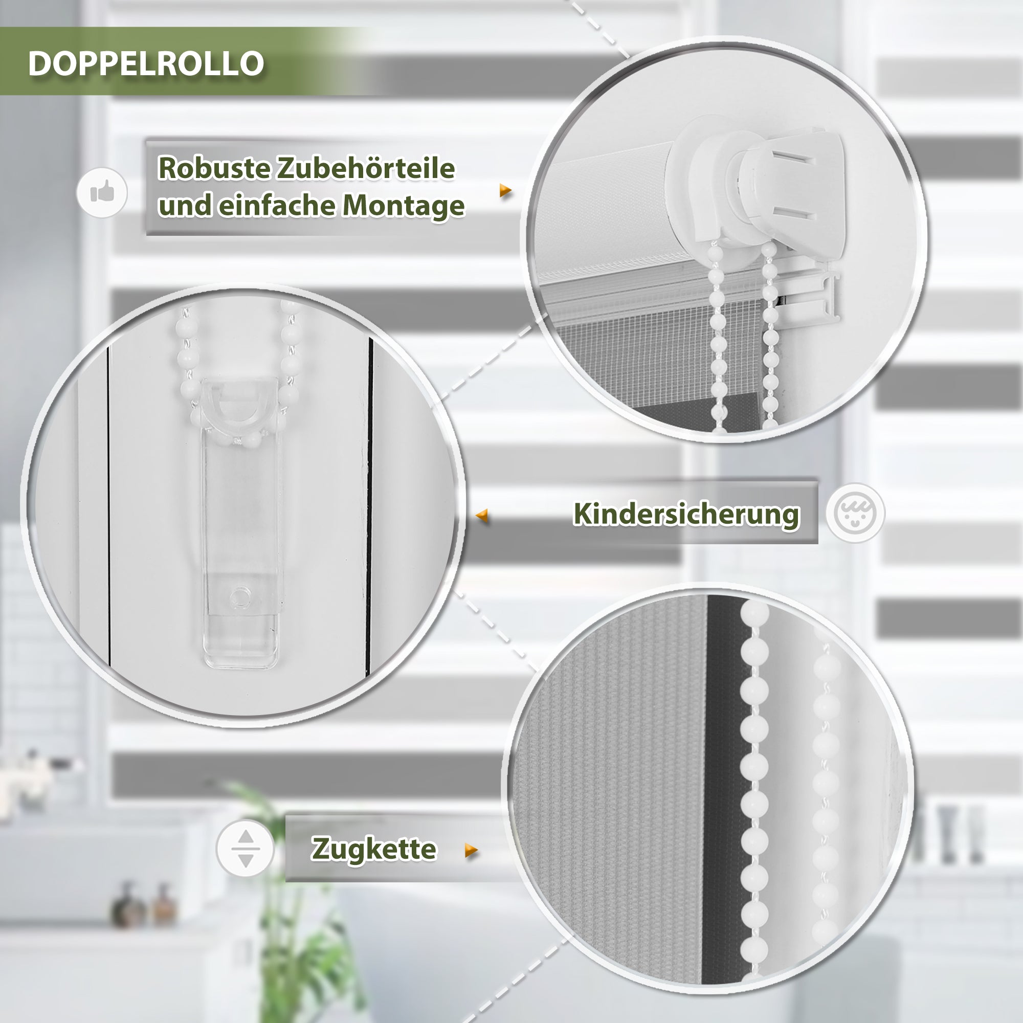 HOMEDEMO Doppelrollo Klemmfix ohne Bohren & mit Bohren, Rollos für Fenster und Tür