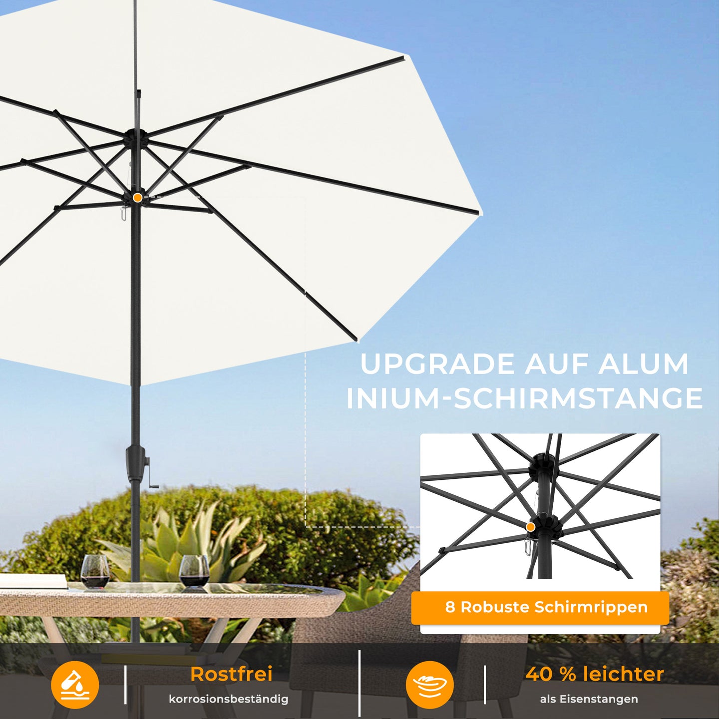 HOMEDEMO Aluminium Gartenschirm mit Kurbel