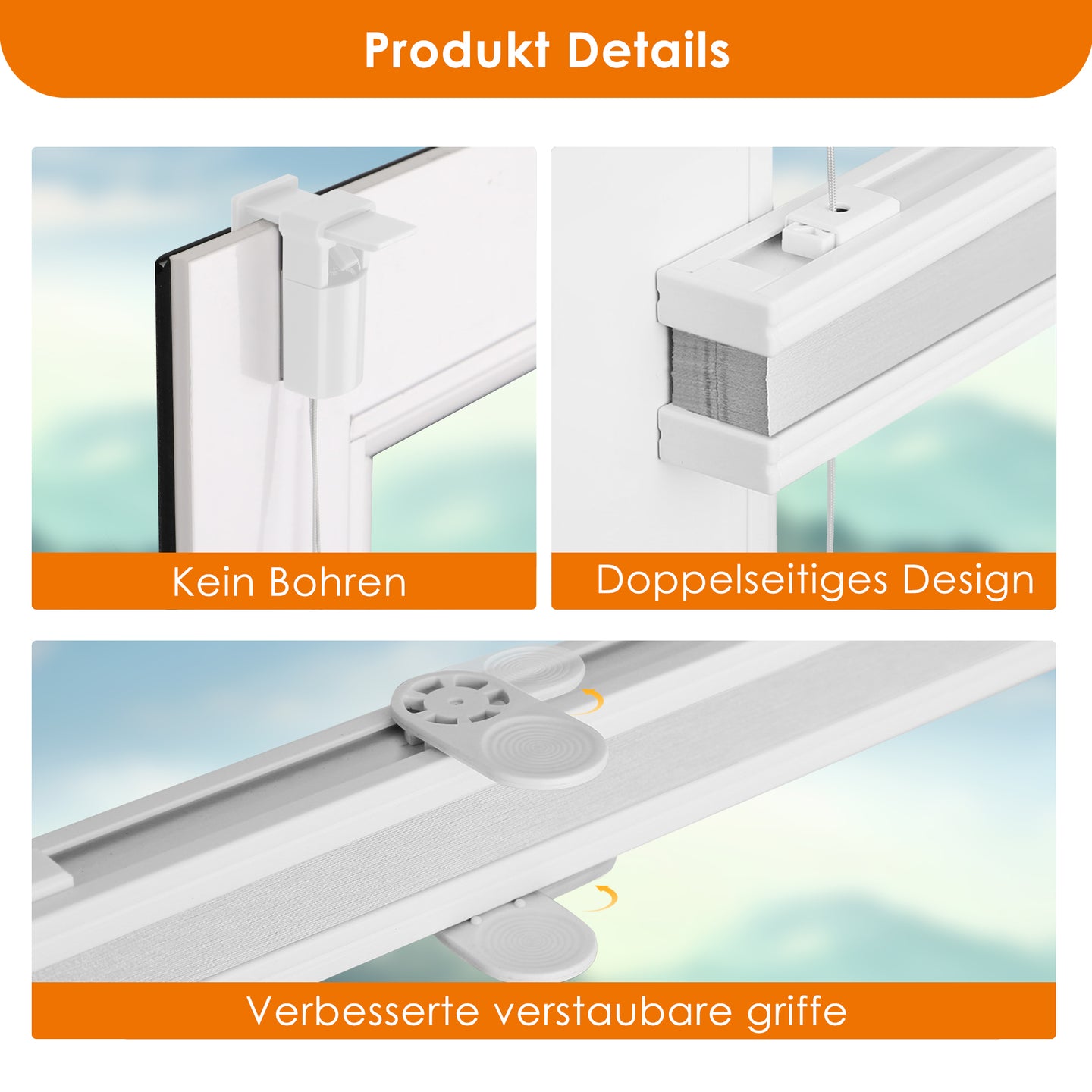 HOMEDEMO Wabenplissee Plissee ohne Bohren Klemmfix Verdunklung Thermo Zweifarbig