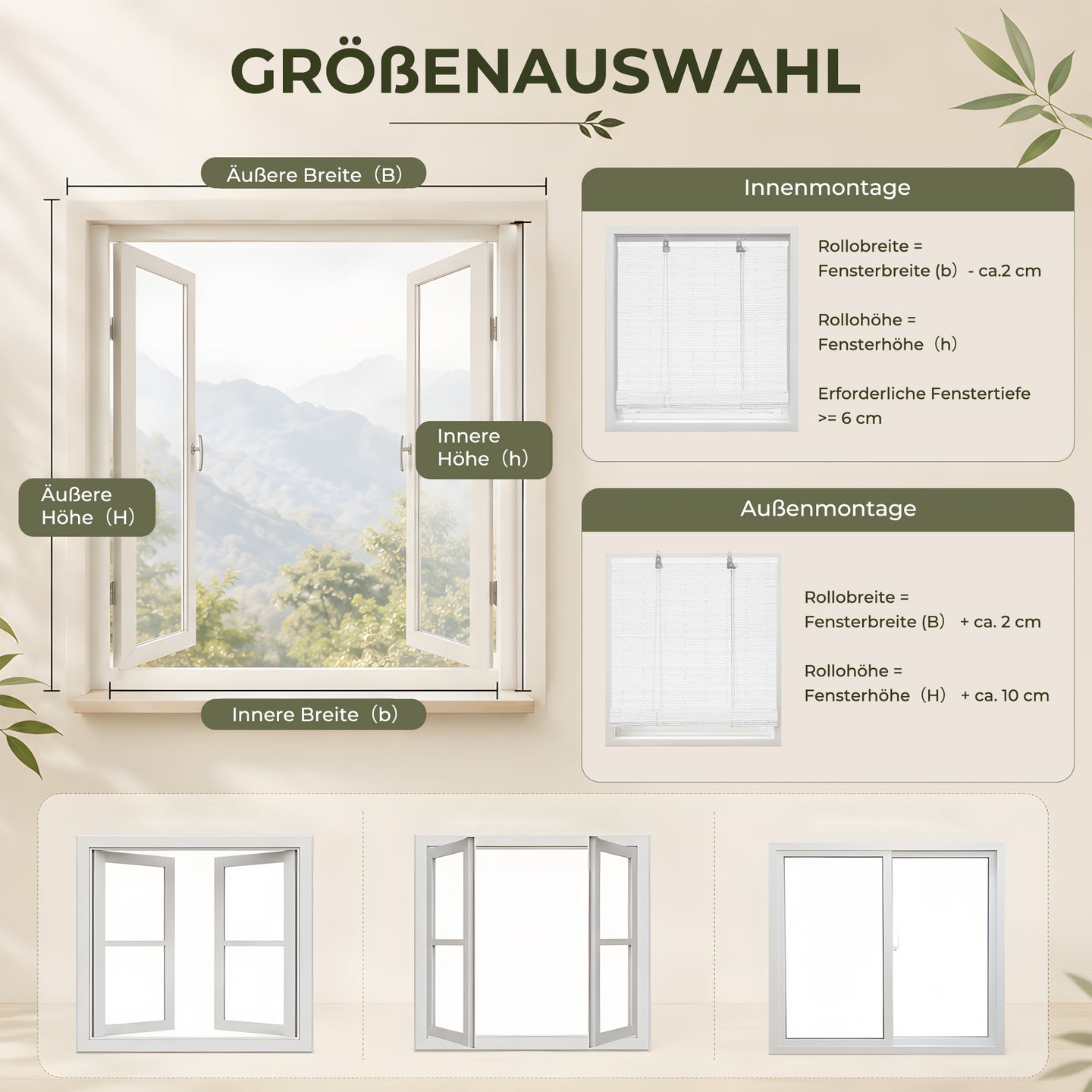 HOMEDEMO PE Rollo Outdoor wetterfest, Sichtschutz Sonnenschutz, Bambus Look Rollo für Innen- und außenbereich Bambusrollo Jalousie