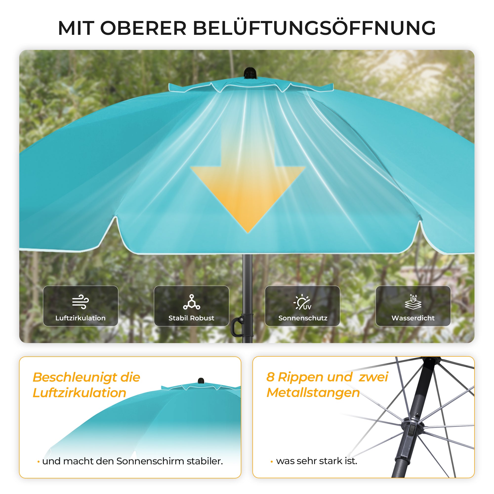 HOMEDEMO Sonnenschirm Strandschirm mit Bodenhülse, Gartenschirm Marktschirm,UV50+
