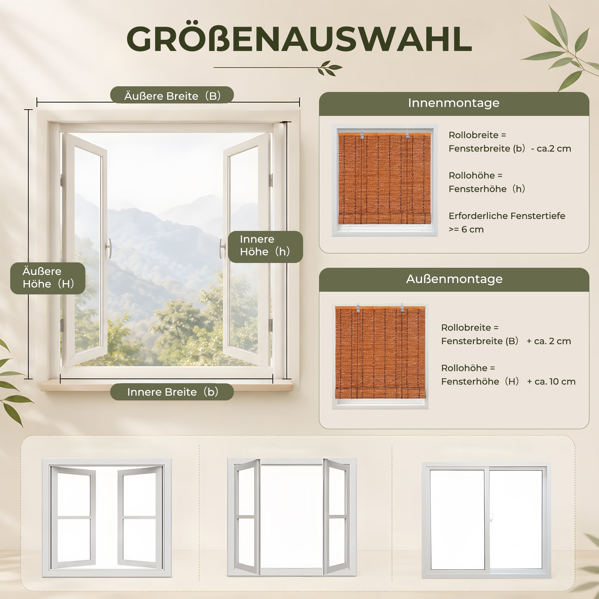 HOMEDEMO PE Rollo Outdoor wetterfest, Sichtschutz Sonnenschutz, Bambus Look Rollo für Innen- und außenbereich Bambusrollo Jalousie