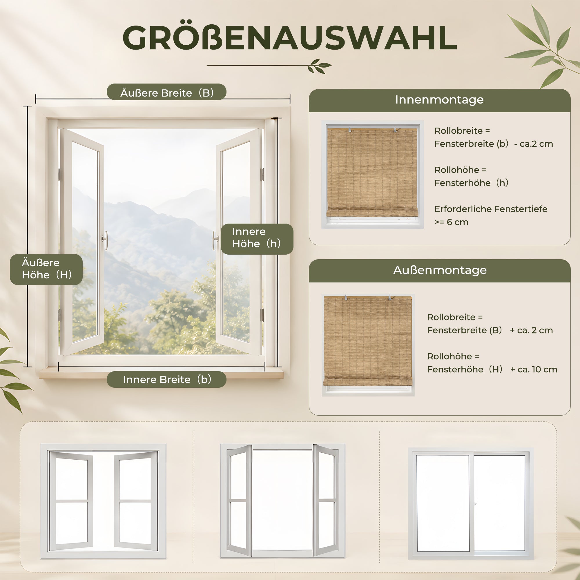 HOMEDEMO PE Rollo Outdoor wetterfest, Sichtschutz Sonnenschutz, Bambus Look Rollo für Innen- und außenbereich Bambusrollo Jalousie