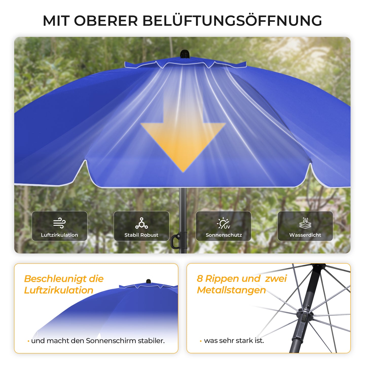 HOMEDEMO Sonnenschirm Strandschirm mit Bodenhülse, Gartenschirm Marktschirm,UV50+