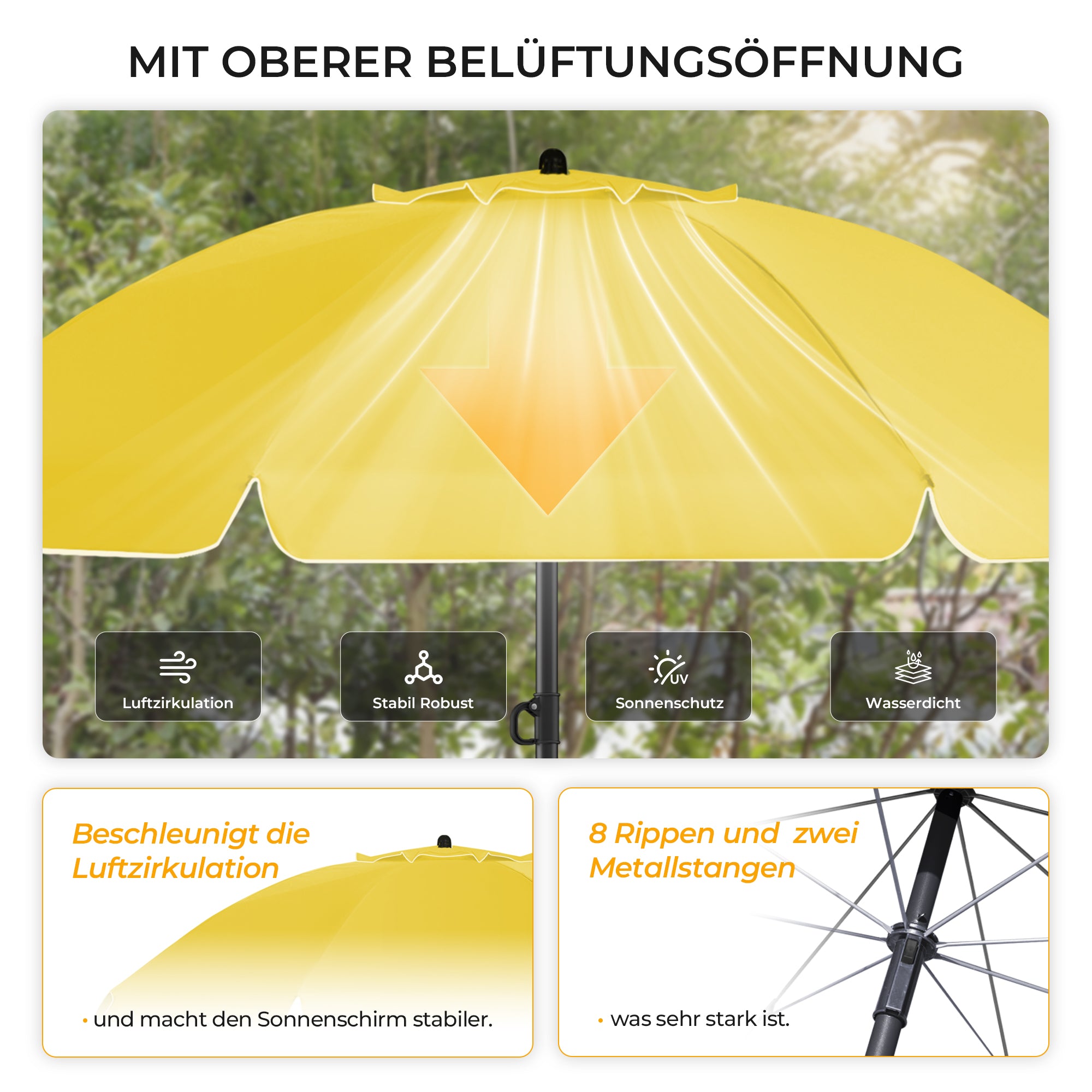 HOMEDEMO Sonnenschirm Strandschirm mit Bodenhülse, Gartenschirm Marktschirm,UV50+