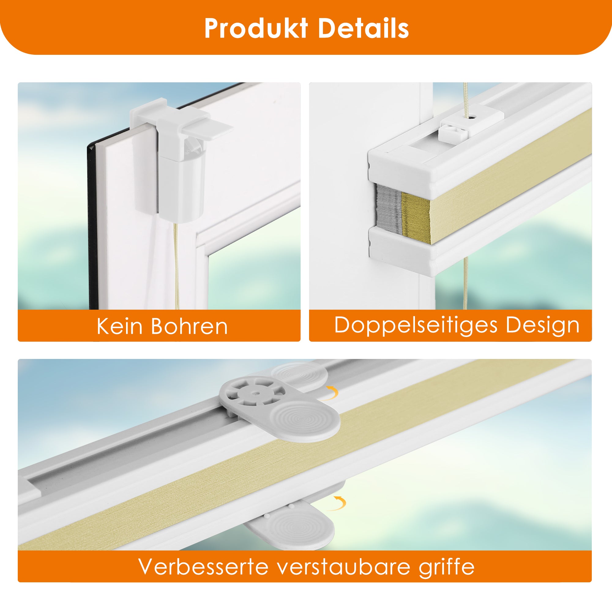 HOMEDEMO Wabenplissee Plissee ohne Bohren Klemmfix Verdunklung Thermo Zweifarbig