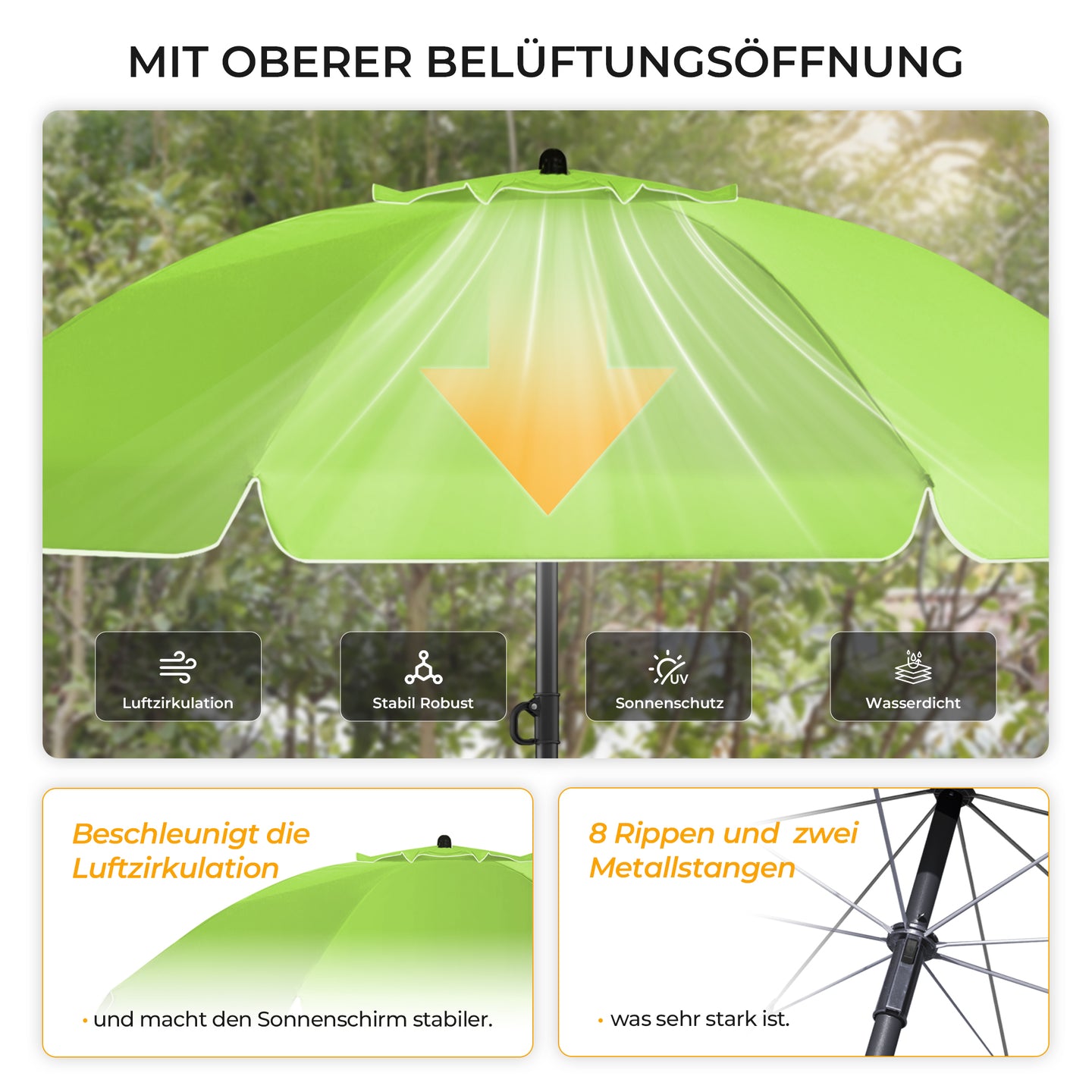 HOMEDEMO Sonnenschirm Strandschirm mit Bodenhülse, Gartenschirm Marktschirm,UV50+
