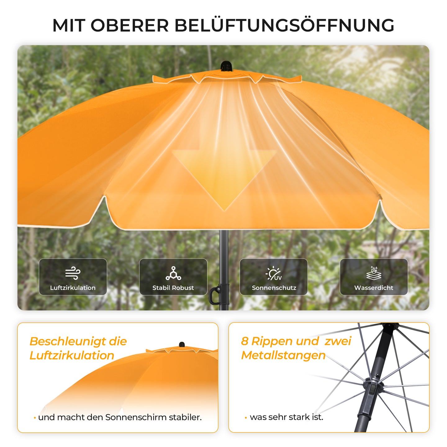 HOMEDEMO Sonnenschirm Strandschirm mit Bodenhülse, Gartenschirm Marktschirm,UV50+