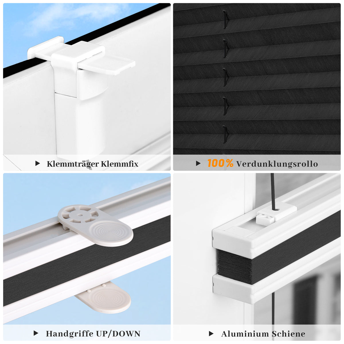 HOMEDEMO Plissee ohne Bohren verdunkelung, Thermo Plisseerollo Klemmfix,Schwarz