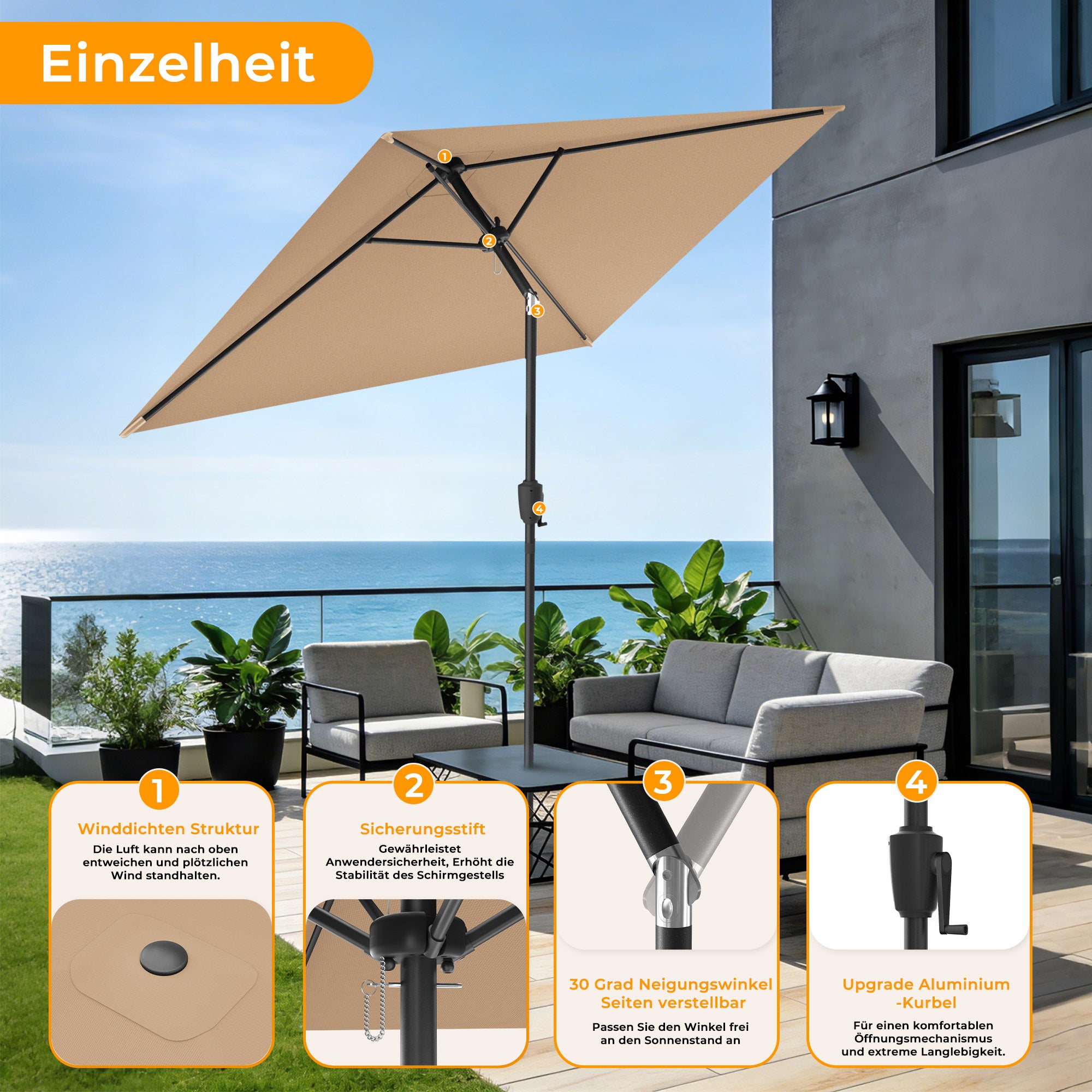 HOMEDEMO Rechteckig Sonnenschirm Groß Stabil Marktschirm