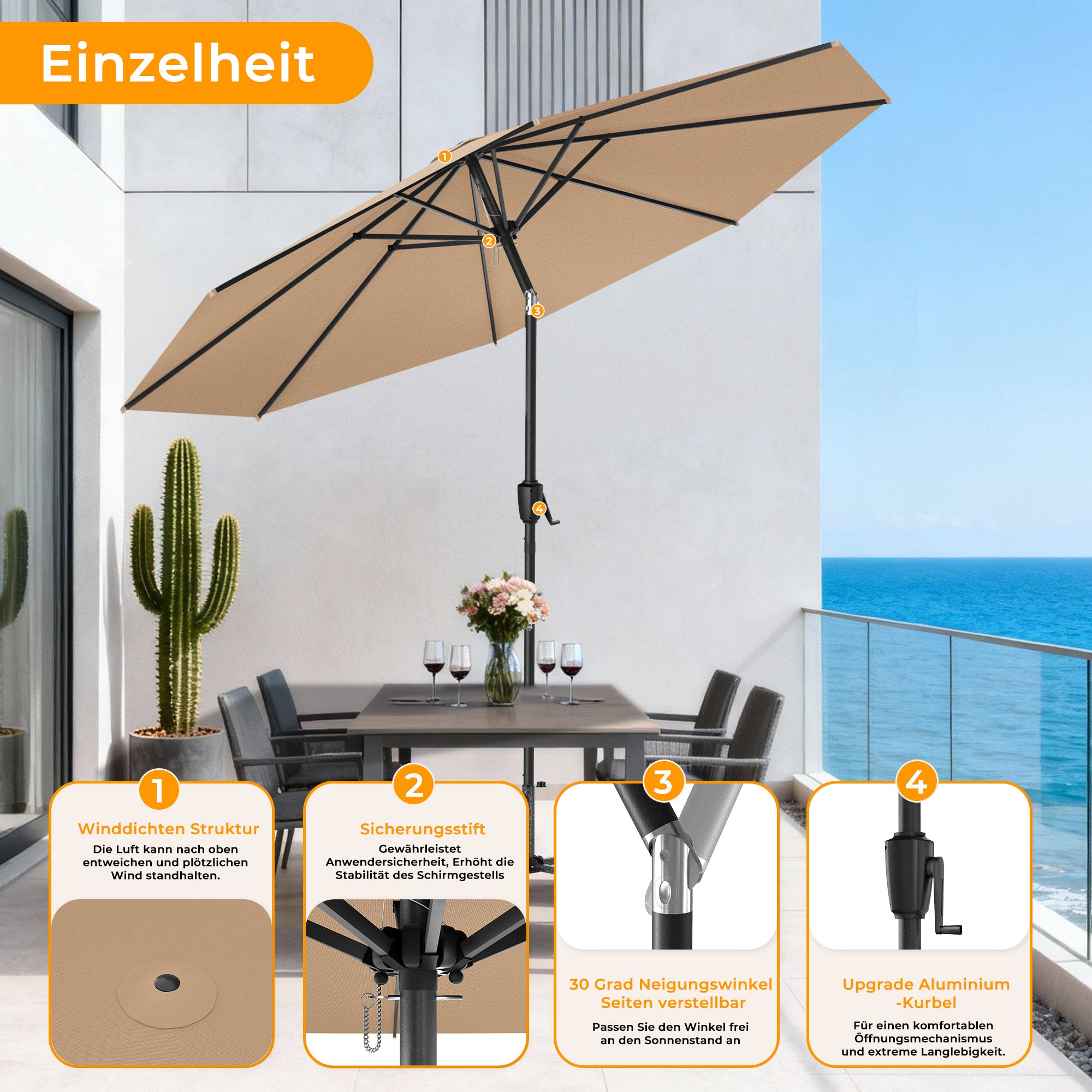 Groß Garten Sonnenschirme zum kurbeln