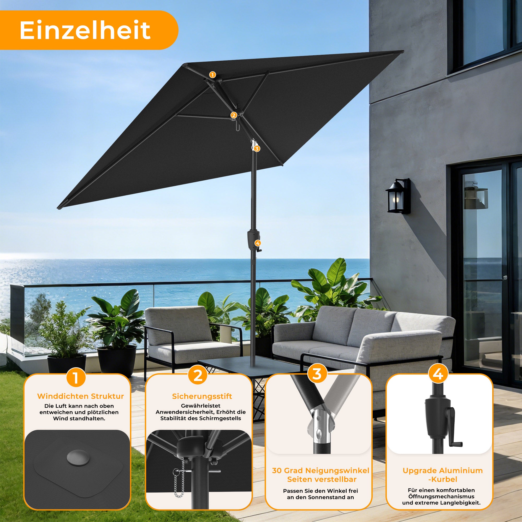 HOMEDEMO Rechteckig Sonnenschirm Groß Stabil Marktschirm