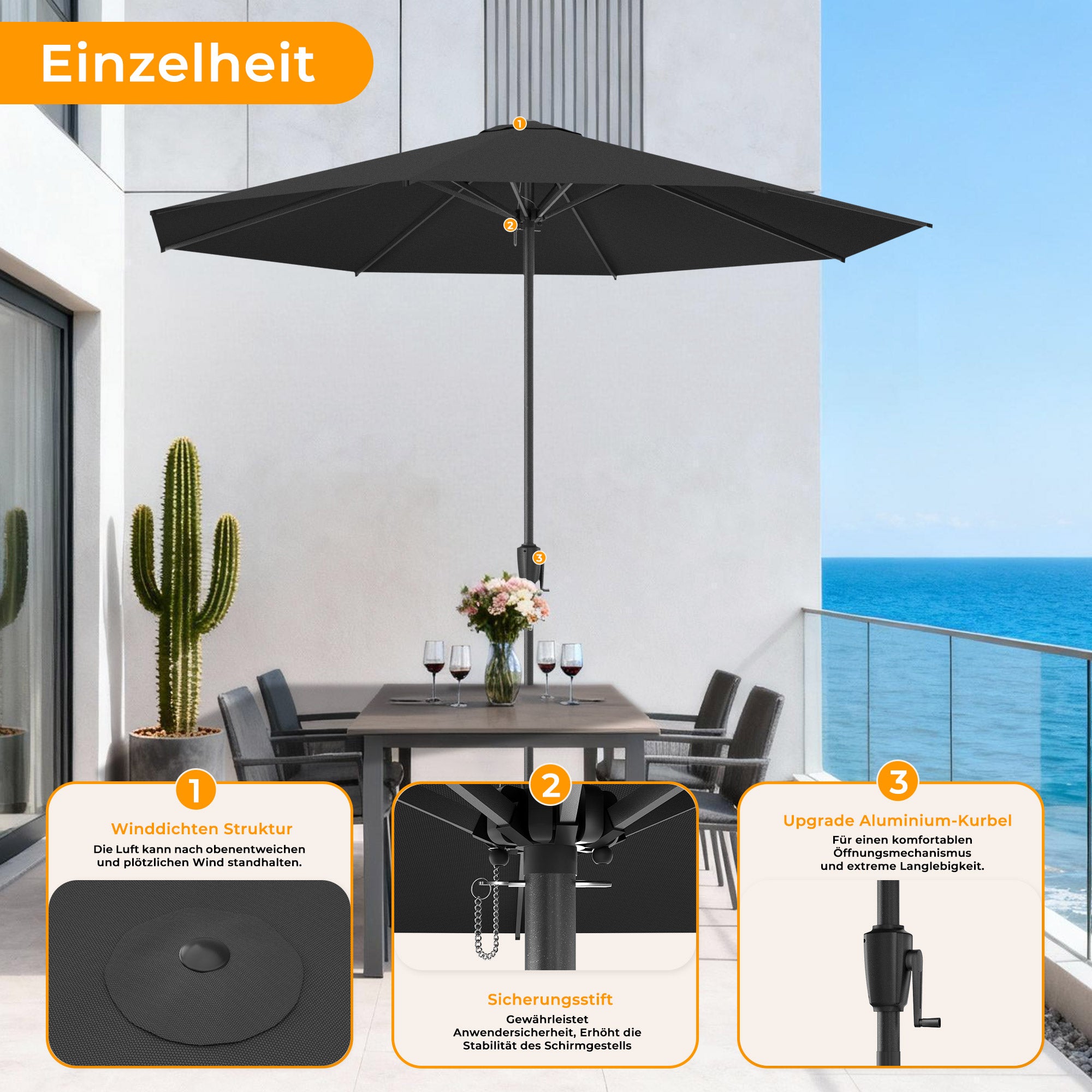 HOMEDEMOAluminium Gartenschirm mit Kurbel